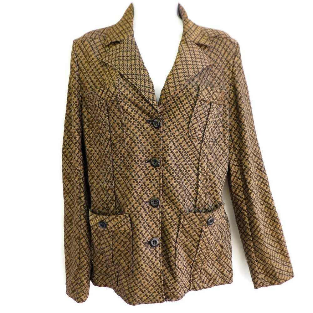 Vertigo Blazer Stretch Safari Pockets Vintage Geometric Square Plaid Stretchy L